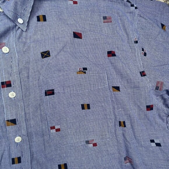 CHAPS Ralph Lauren Shirt Large Blue Check Button Up S/S Travel Countries Flags - Picture 6 of 9